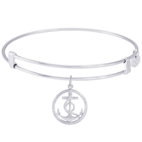 Sterling Silver Noble Bangle Bracelet Anchor Charm