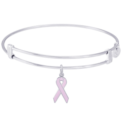 Sterling Silver Noble Bangle Bracelet Breast Cancer Ribbon Charm