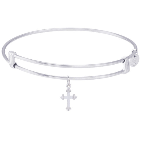 Sterling Silver Noble Bangle Bracelet Cross Charm