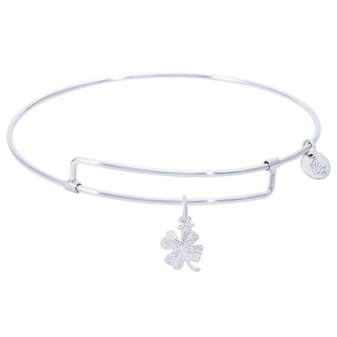 Sterling Silver Pure Bangle Bracelet With 4 Leaf Clover Charm