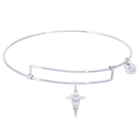 Sterling Silver Pure Bangle Bracelet With Caduceus Charm