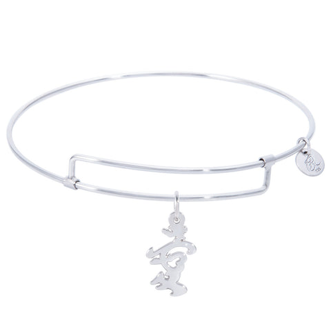 Sterling Silver Pure Bangle Bracelet With Love Symbol Charm