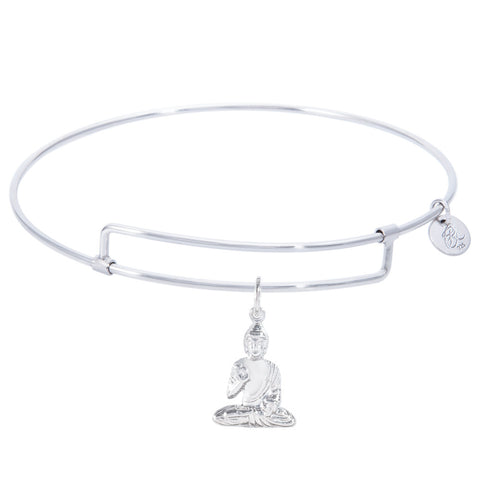 Sterling Silver Pure Bangle Bracelet With Buddha Charm