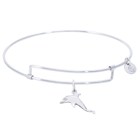 Sterling Silver Pure Bangle Bracelet With Dolphin Charm