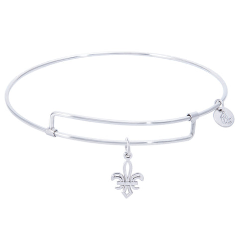 Sterling Silver Pure Bangle Bracelet With Fleur De Lis Charm