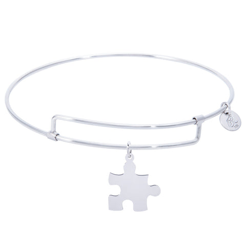 Sterling Silver Pure Bangle Bracelet With Puzzle Piece Charm