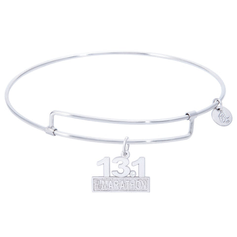 Sterling Silver Pure Bangle Bracelet With Marathon 13.1 W/Diamond Charm