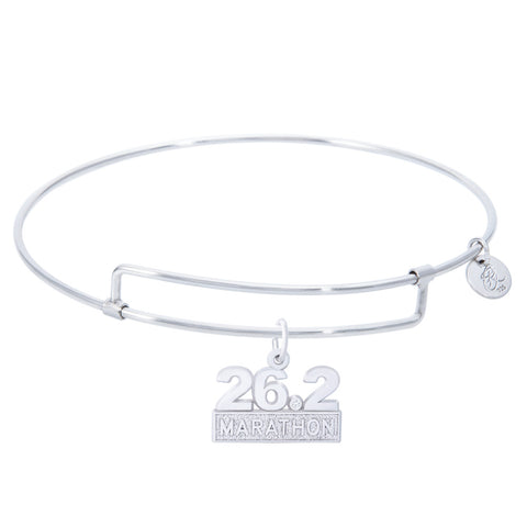 Sterling Silver Pure Bangle Bracelet With Marathon 26.2 W/Diamond Charm