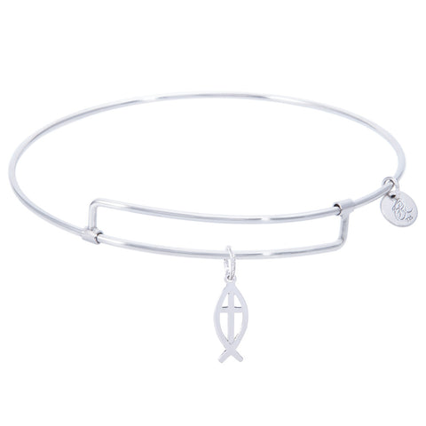 Sterling Silver Pure Bangle Bracelet With Ichthus Charm