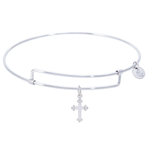 Sterling Silver Pure Bangle Bracelet With Cross Charm