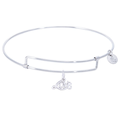 Sterling Silver Pure Bangle Bracelet With Love Charm