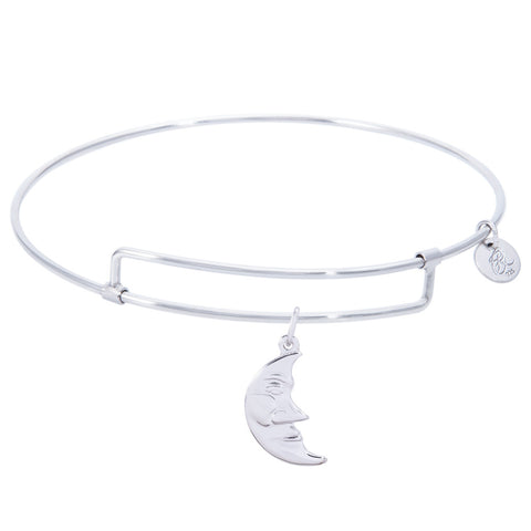 Sterling Silver Pure Bangle Bracelet With Halfmoon Charm