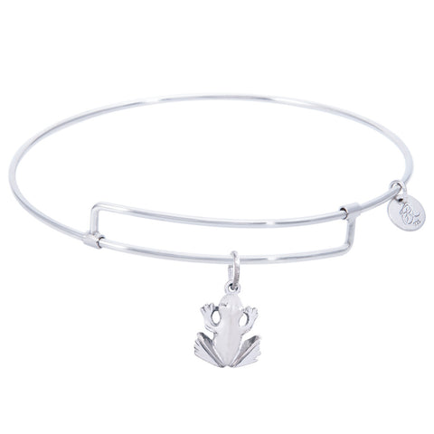 Sterling Silver Pure Bangle Bracelet With Frog Charm