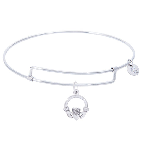 Sterling Silver Pure Bangle Bracelet With Claddagh Charm