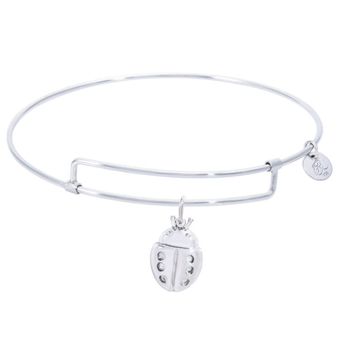 Sterling Silver Pure Bangle Bracelet With Ladybug Charm