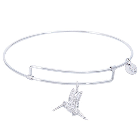 Sterling Silver Pure Bangle Bracelet With Hummingbird Charm