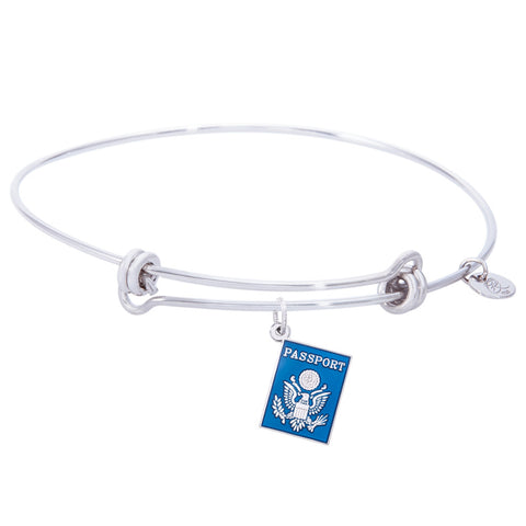 Sterling Silver Balanced Bangle Bracelet With Passport Charm