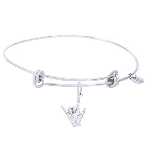 Sterling Silver Balanced Bangle Bracelet With I Love You Charm