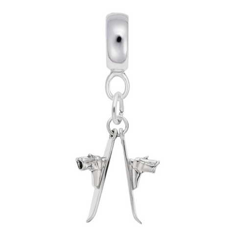 Skis Charm Dangle Bead In Sterling Silver