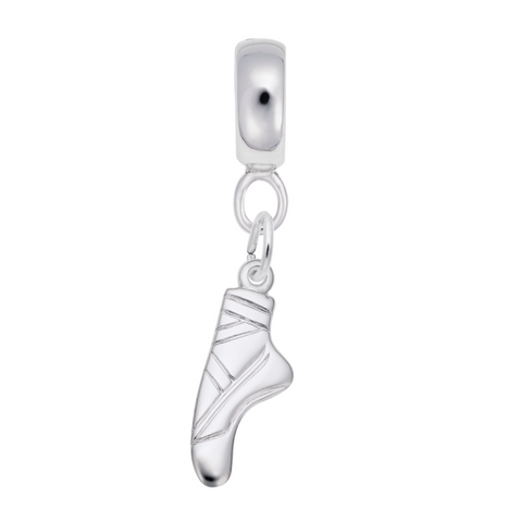 Ballet Slipper Charm Dangle Bead In Sterling Silver