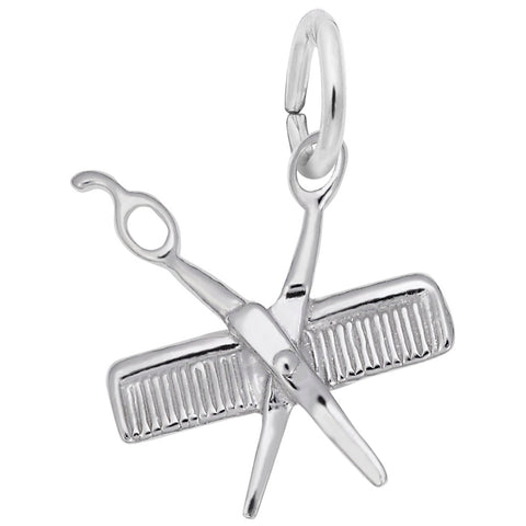 Comb And Scissors Charm In 14K White Gold