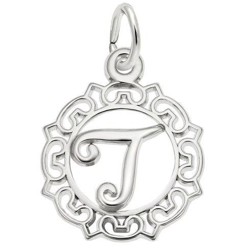 Initial T Charm In 14K White Gold