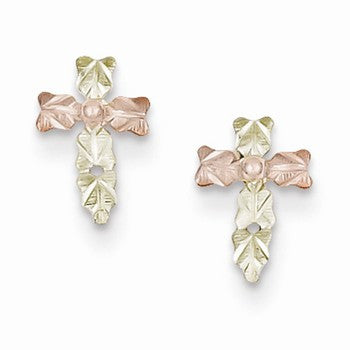 10k Tri-color Black Hills Gold Cross Post Earrings