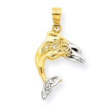 10k Yellow Gold & Rhodium Dolphin Charm hide-image