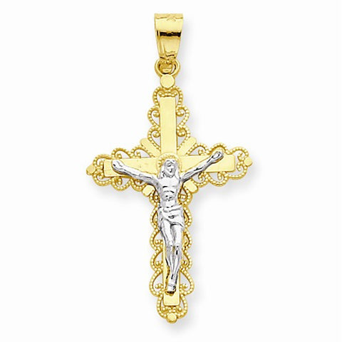 10k Yellow Gold & Rhodium Filigree Crucifix pendant, Pendants for Necklace