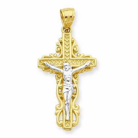 10k Yellow Gold & Rhodium Crucifix pendant, Stylish Pendants for Necklace