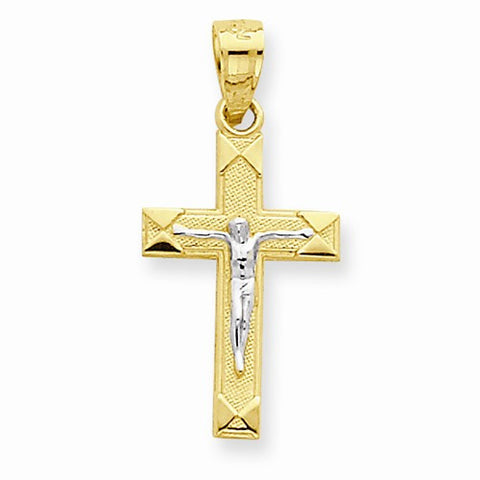 10k Yellow Gold & Rhodium Small Crucifix Pendant, Pendants for Necklace