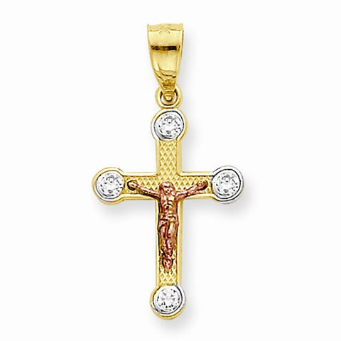 10k Gold Two-tone Small CZ Crucifix pendant, Charm