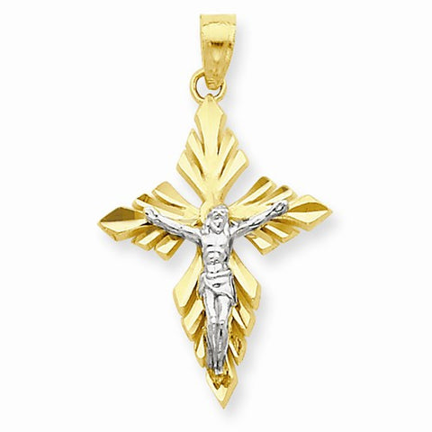 10k Yellow Gold & Rhodium Diamond-Cut Crucifix pendant, Stylish Pendants for Necklace