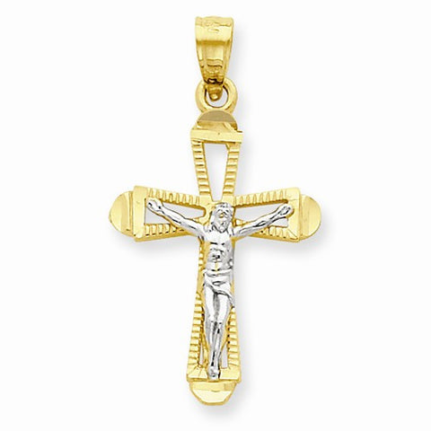 10k Yellow Gold & Rhodium Crucifix Pendant, Classy Pendants for Necklace