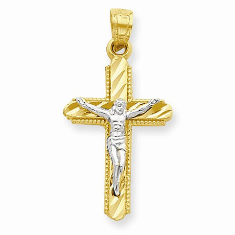 10k Yellow Gold & Rhodium Diamond-Cut Crucifix pendant, Appealing Pendants for Necklace