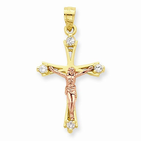 10k Gold Two-tone CZ Crucifix pendant, Lovely Pendants for Necklace