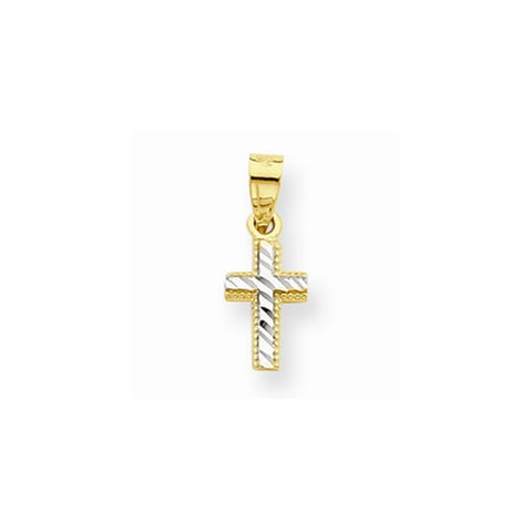 10k Yellow Gold & Rhodium Tiny Diamond-Cut Cross pendant, Charm