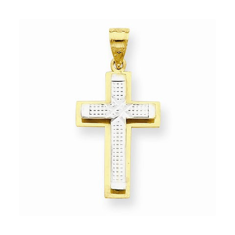 10k Yellow Gold & Rhodium Diamond-Cut Cross pendant, Exquisite Pendants for Necklace