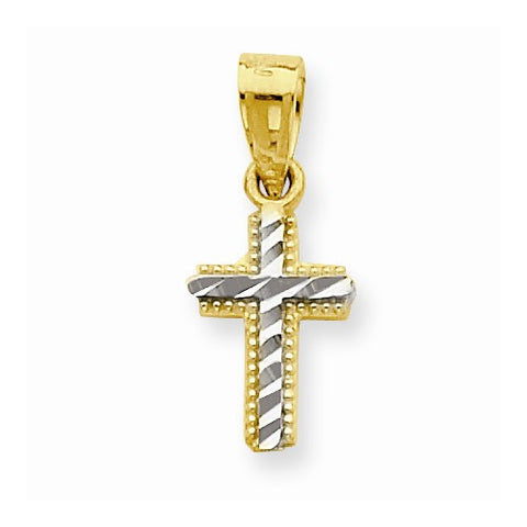 10k Yellow Gold & Rhodium Tiny Diamond-Cut Cross pendant, Lovely Pendants for Necklace