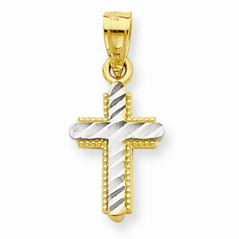 10k Yellow Gold & Rhodium Diamond-Cut Cross pendant, Stylish Pendants for Necklace