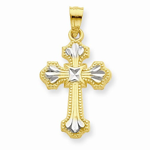 10k Yellow Gold & Rhodium Diamond-Cut Cross pendant, Alluring Pendants for Necklace