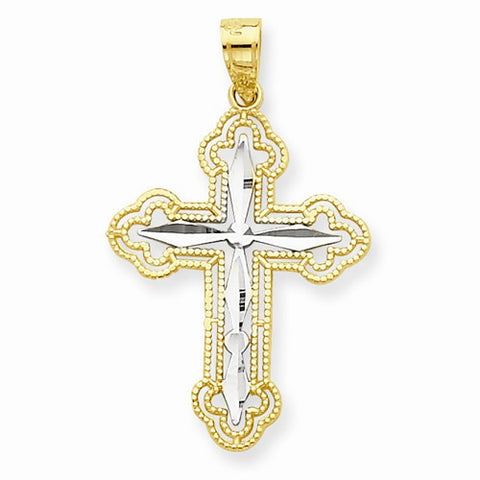 10k Yellow Gold & Rhodium Diamond-Cut Cross pendant, Delightful Pendants for Necklace