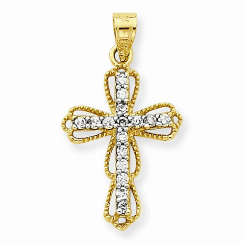 10k Yellow Gold CZ Filigree Cross Pendant, Adorable Pendants for Necklace