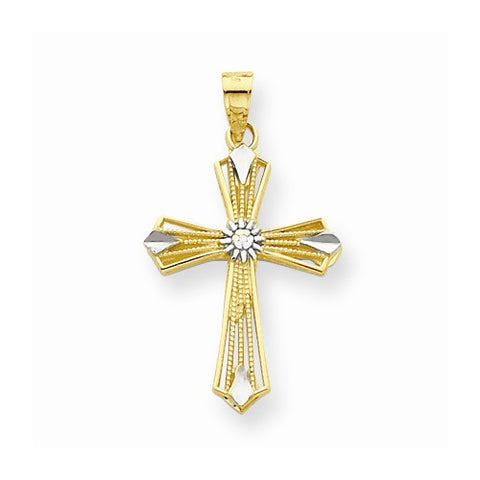 10k Yellow Gold & Rhodium Diamond-Cut Cross Pendant, Gorgeous Pendants for Necklace