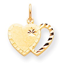 10k Yellow Gold Solid Diamond-cut Double Heart Charm hide-image