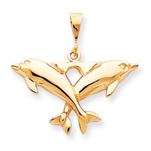 10k Yellow Gold Solid Polished Twin Dolphins Charm hide-image