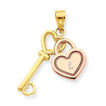 10k Gold Two-tone Heart & Key Charm hide-image