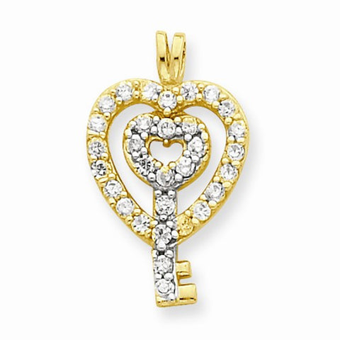 10k Gold CZ Double Heart Key Pendant, Pendants for Necklace