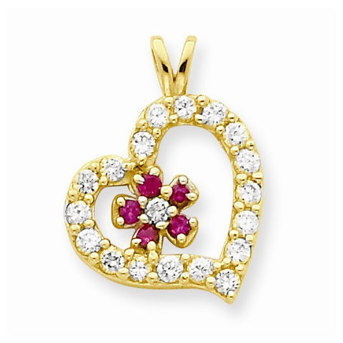 10k Yellow Gold CZ Heart & Flower pendant, Adorable Pendants for Necklace