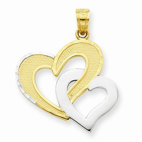 10k Yellow Gold & Rhodium Double Heart Pendant, Pendants for Necklace